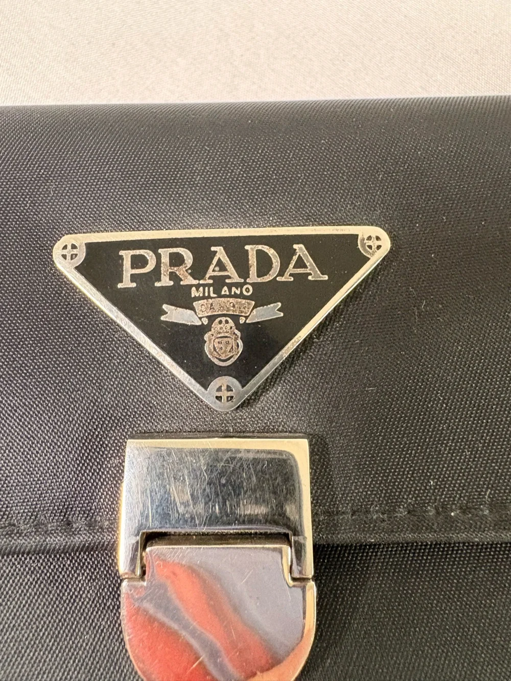 Prada Black Leather Logo Clasp Wallet